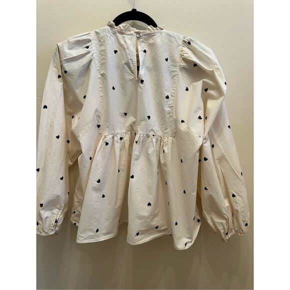 ZARA Heart Print Long Puff Sleeve Romantic Baby Doll Blouse Size Small - Picture 5 of 5